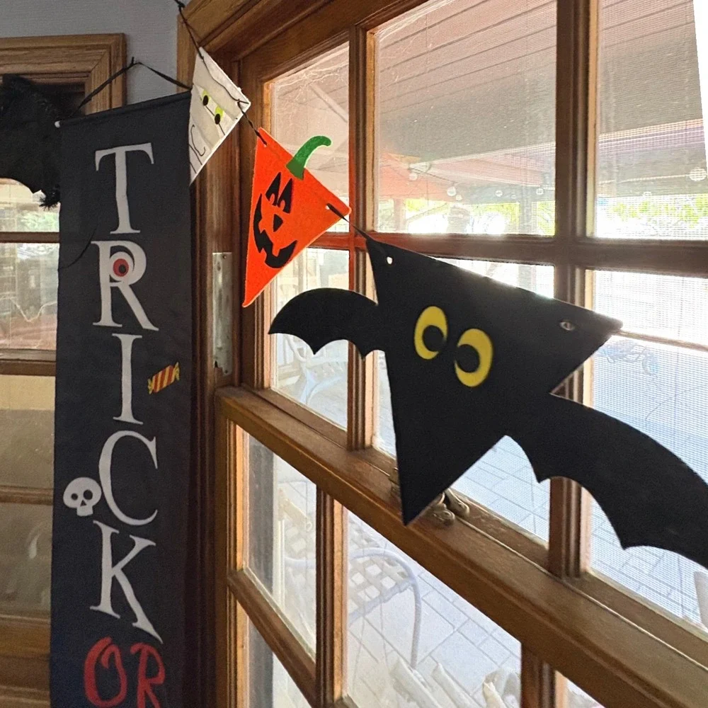 Halloween Decorations Bundle:‎ 2 Banners Witch Pennant Garland, 2 Bats Decor
